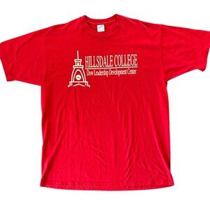 Vintage Hillsdale College Red Graphic Tee Velva Sheen Made in USA Size XL
